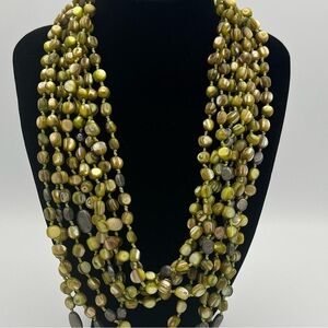 Silpada Sterling 8‑Strand Necklace –Green Mother of Pearl & Pyrite -Retired 2010
